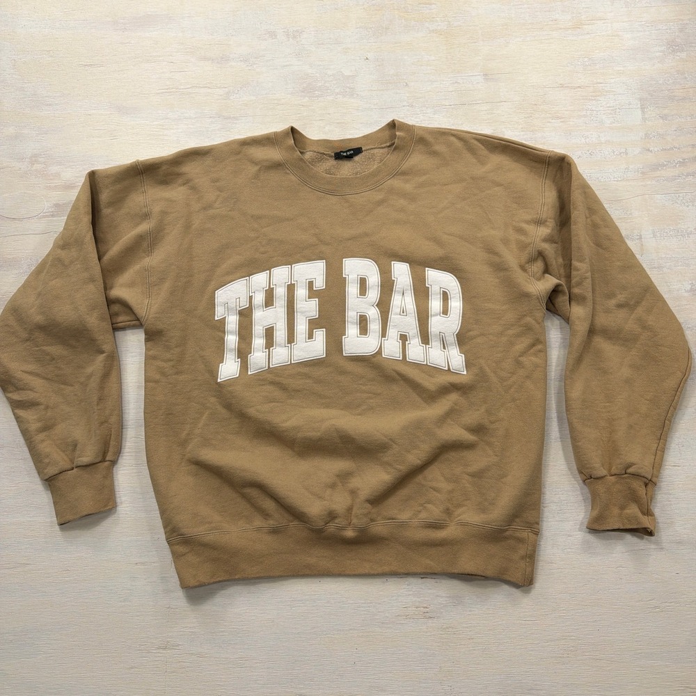 The Bar Sweatshirt Collegiate Logo Graphic Tan Brown Size Large Womens Pullover